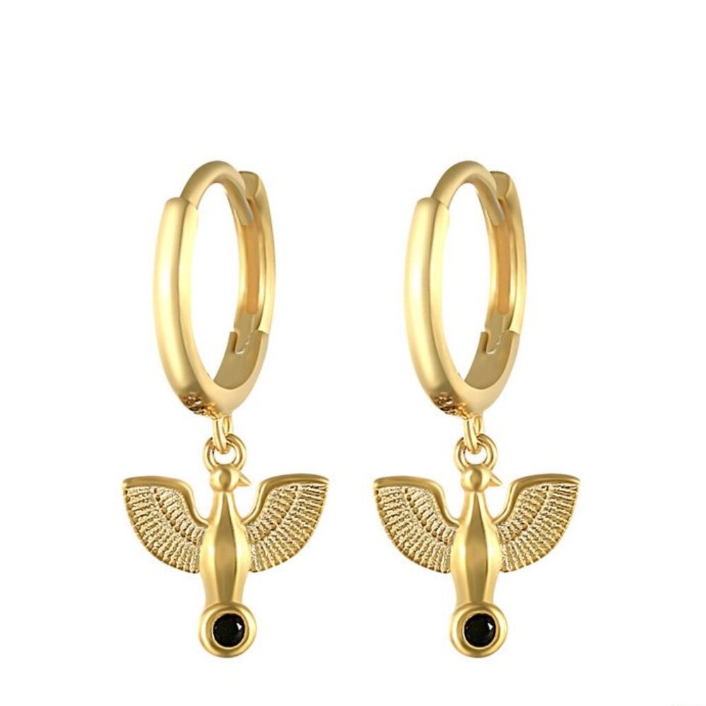 21086 925 Sterling Silver Bird Dangle Small Hoop Earrings | Minimalist Huggies